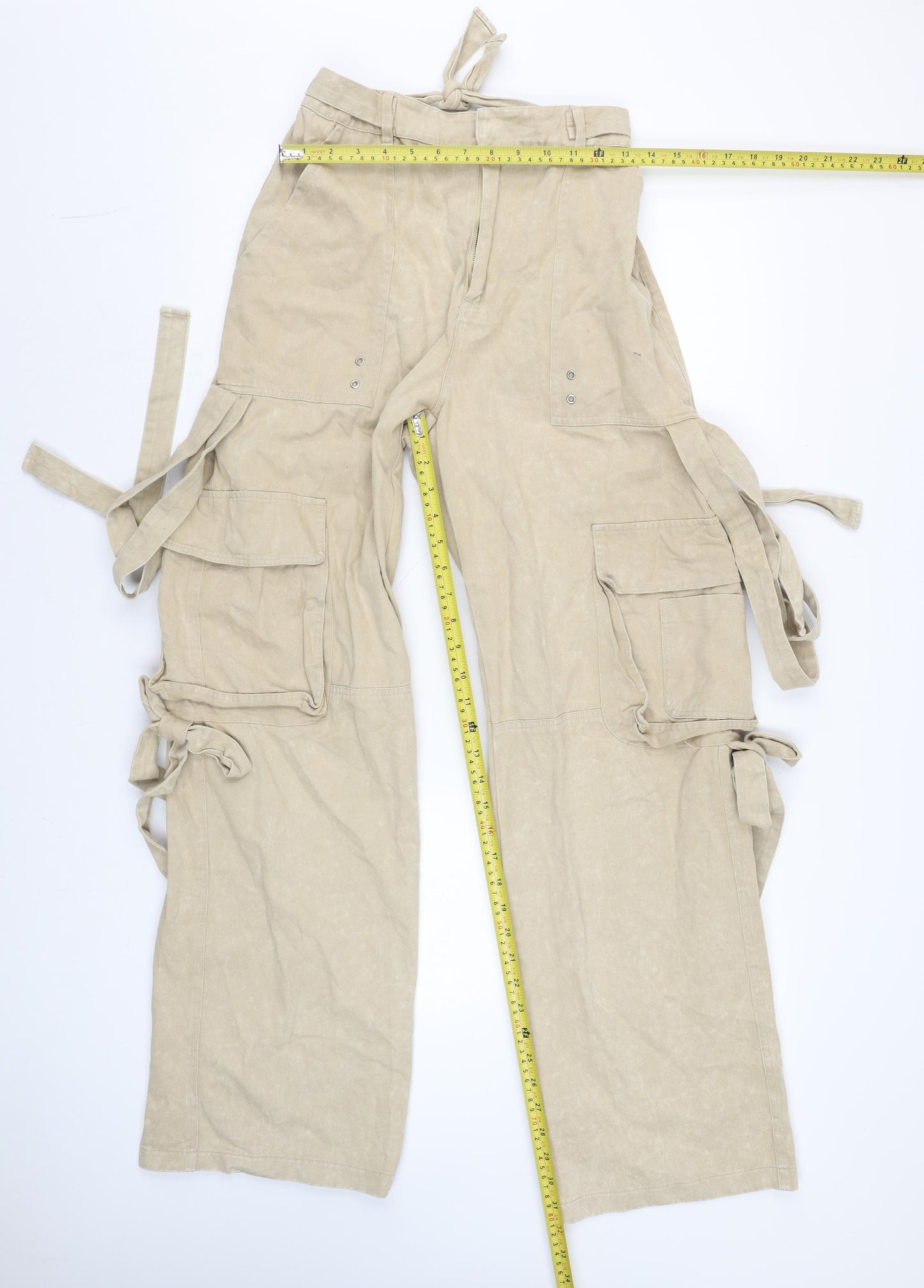Mars the Label Womens Beige Cargo Wide Leg Cotton Trousers Size S