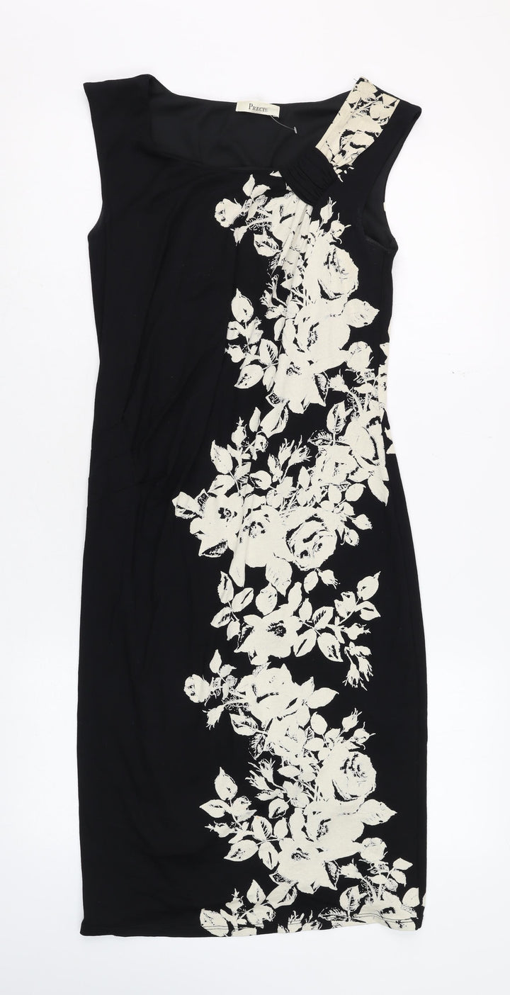 Precis Black Floral Sheath Dress Women Size 8 Sleeveless Stretch