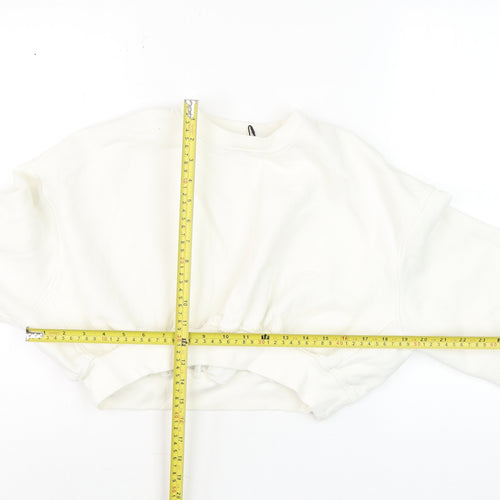 Zara Women White Cotton Blend Cropped Pullover Sweatshirt S