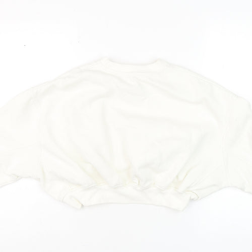 Zara Women White Cotton Blend Cropped Pullover Sweatshirt S