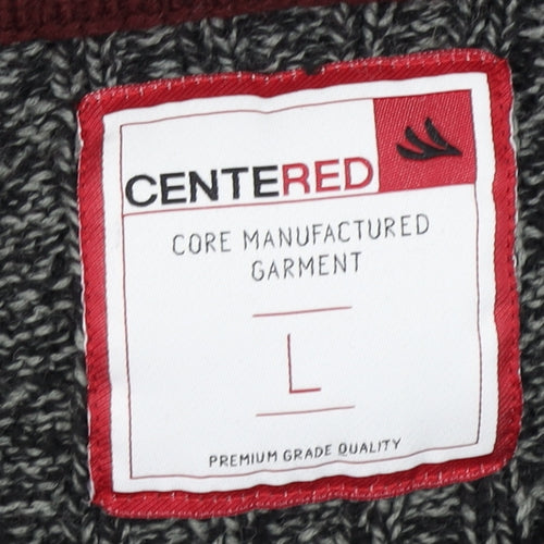 CENTERED Men Red & Grey Cable-Knit Jumper L Crew Neck Pullover
