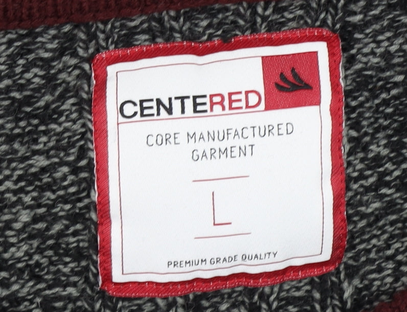 CENTERED Men Red & Grey Cable-Knit Jumper L Crew Neck Pullover