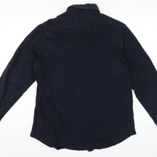 TailorByrd Men's Navy Blue Cotton Long Sleeve Button-Up Shirt Size L