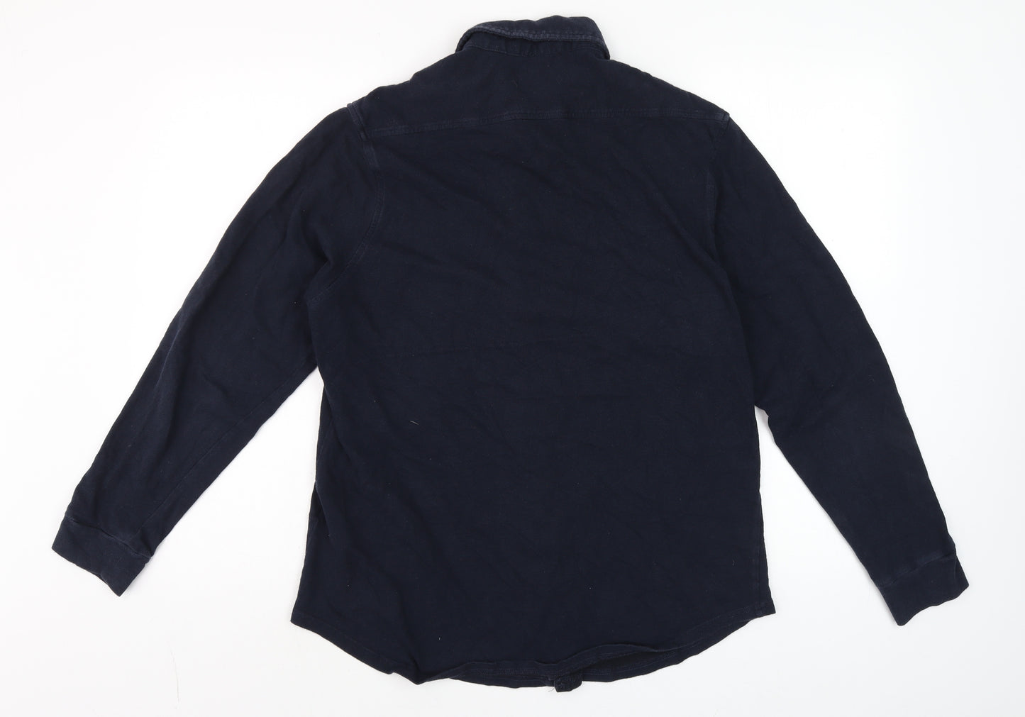 TailorByrd Men's Navy Blue Cotton Long Sleeve Button-Up Shirt Size L