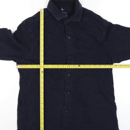 TailorByrd Men's Navy Blue Cotton Long Sleeve Button-Up Shirt Size L