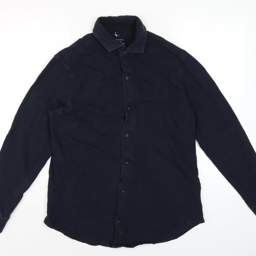TailorByrd Men's Navy Blue Cotton Long Sleeve Button-Up Shirt Size L