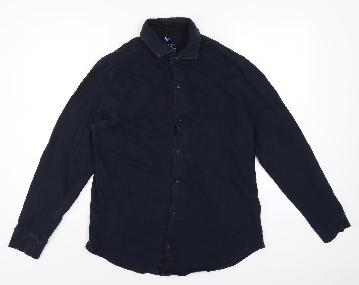 TailorByrd Men's Navy Blue Cotton Long Sleeve Button-Up Shirt Size L