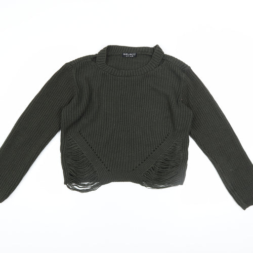 Select Women Green Chunky Knit Distressed Jumper Size 10