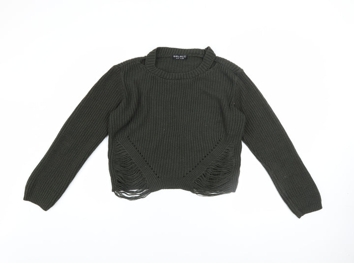 Select Women Green Chunky Knit Distressed Jumper Size 10