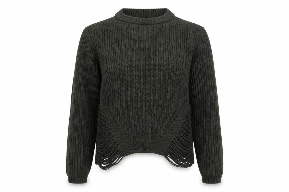 Front view of Select Women Green Chunky Knit Distressed Jumper, size 10