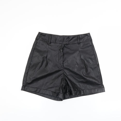 ONLY Women's Black Faux Leather Chino Shorts Size S High Rise