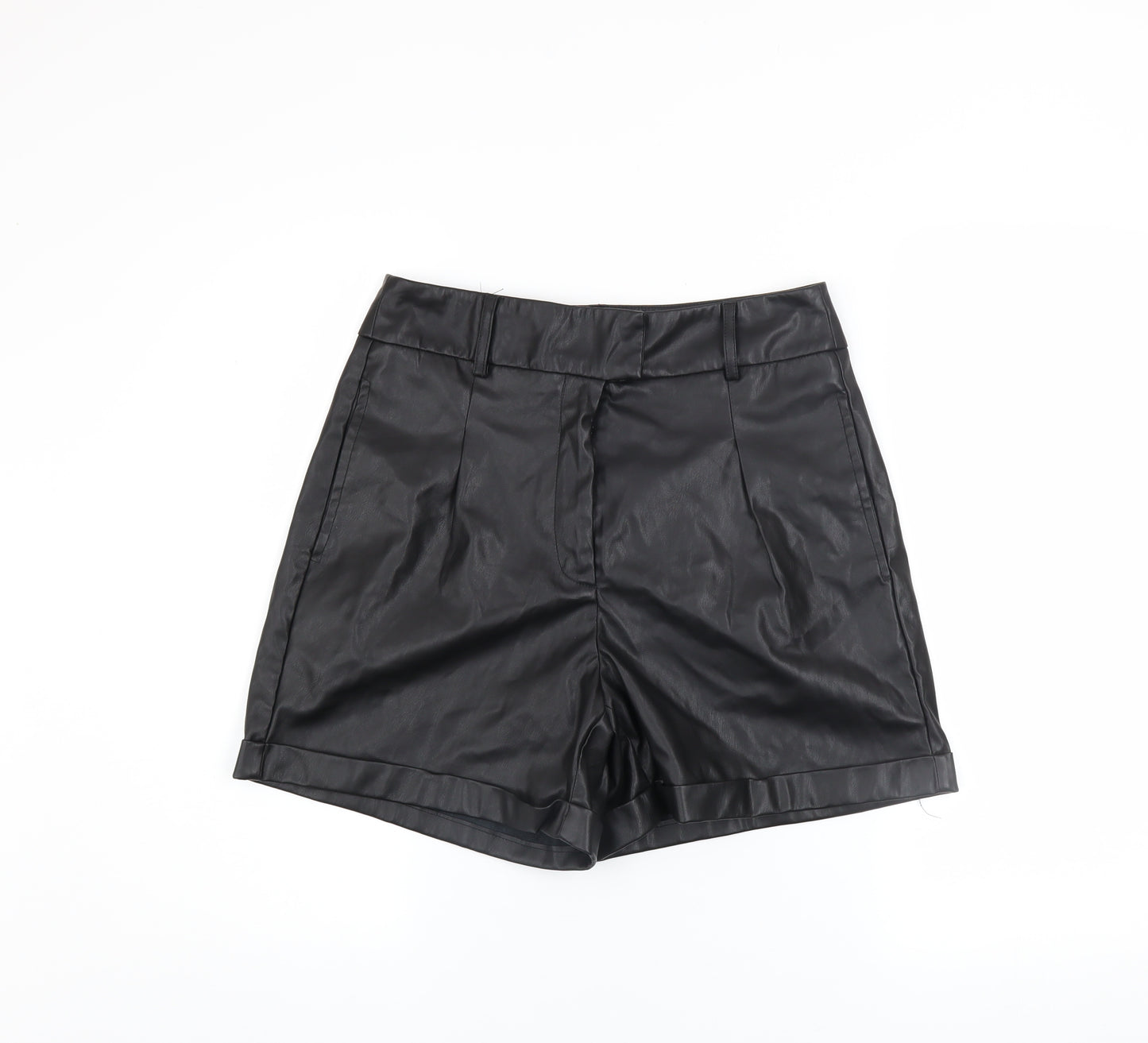 ONLY Women's Black Faux Leather Chino Shorts Size S High Rise