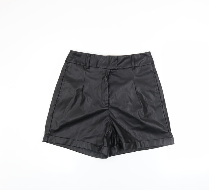 ONLY Women's Black Faux Leather Chino Shorts Size S High Rise