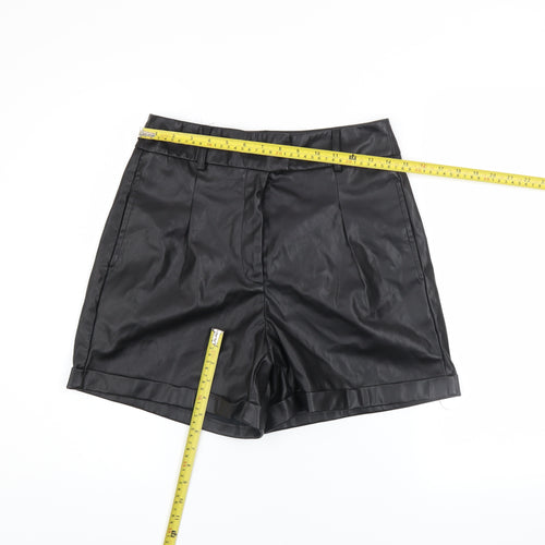ONLY Women's Black Faux Leather Chino Shorts Size S High Rise