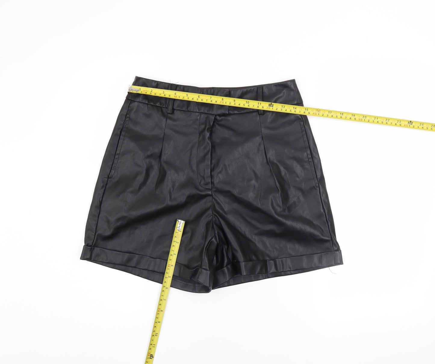 ONLY Women's Black Faux Leather Chino Shorts Size S High Rise