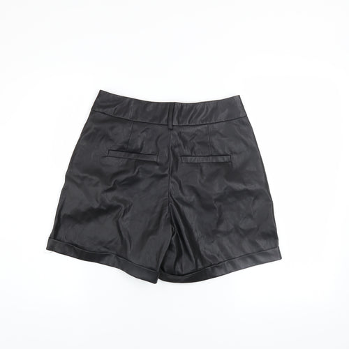 ONLY Women's Black Faux Leather Chino Shorts Size S High Rise