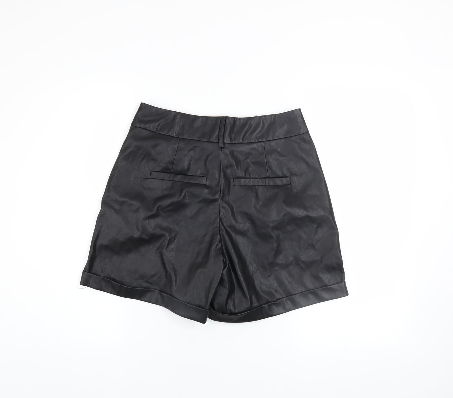 ONLY Women's Black Faux Leather Chino Shorts Size S High Rise