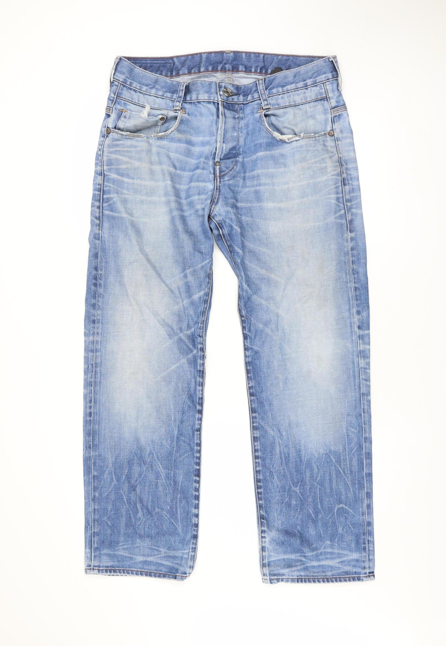 G-Star Men’s Blue Straight Fit Jeans Size 34W 30L Light Wash Denim