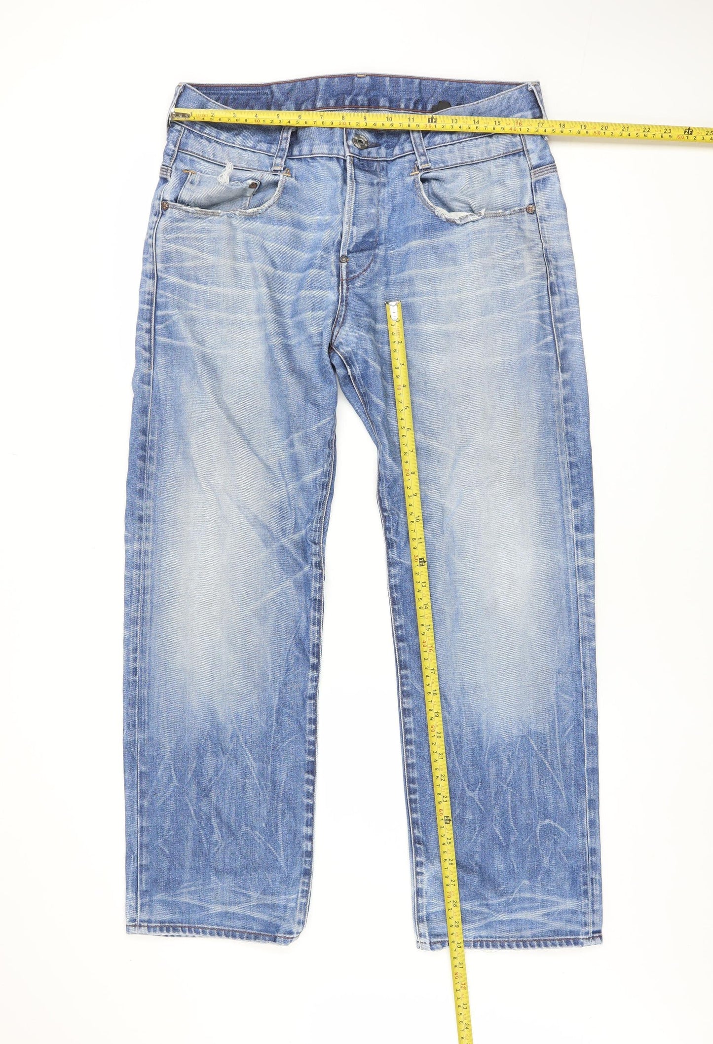G-Star Men’s Blue Straight Fit Jeans Size 34W 30L Light Wash Denim