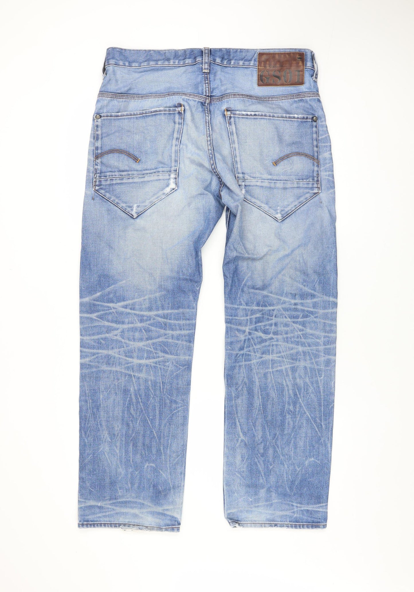 G-Star Men’s Blue Straight Fit Jeans Size 34W 30L Light Wash Denim