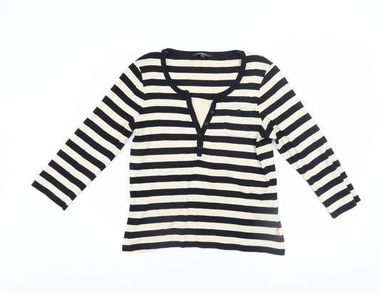 Maine New England Womens Black Striped Henley Jersey Top Size 14