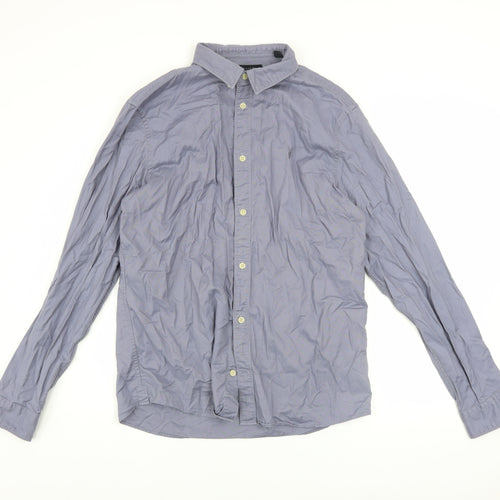 AllSaints Men's Grey Long Sleeve Button-Up Cotton Shirt Size L