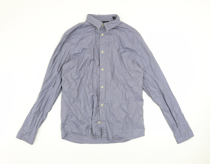 AllSaints Men's Grey Long Sleeve Button-Up Cotton Shirt Size L