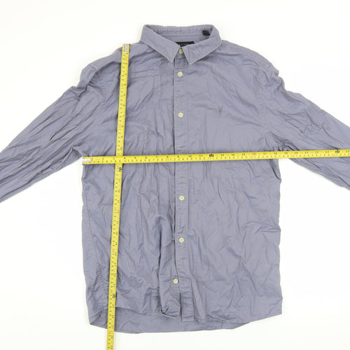 AllSaints Men's Grey Long Sleeve Button-Up Cotton Shirt Size L