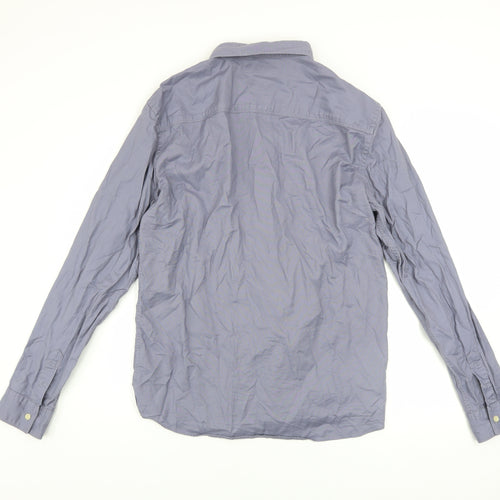AllSaints Men's Grey Long Sleeve Button-Up Cotton Shirt Size L