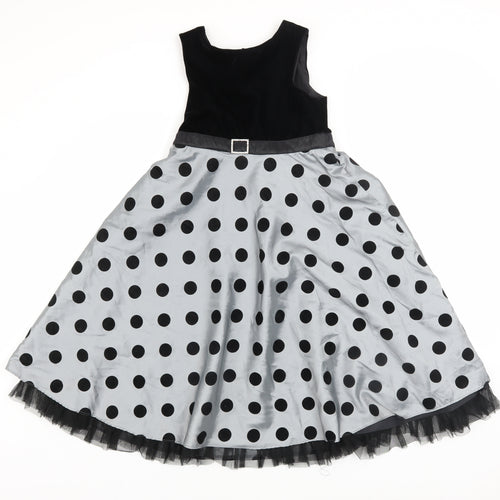 Dunnes Girls Black Polka Dot Long Ball Gown Party Dress Age 9