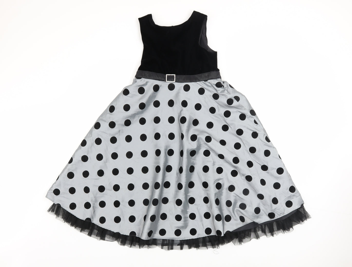 Dunnes Girls Black Polka Dot Long Ball Gown Party Dress Age 9