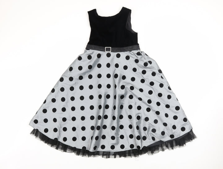 Dunnes Girls Black Polka Dot Long Ball Gown Party Dress Age 9