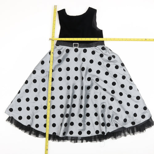 Dunnes Girls Black Polka Dot Long Ball Gown Party Dress Age 9