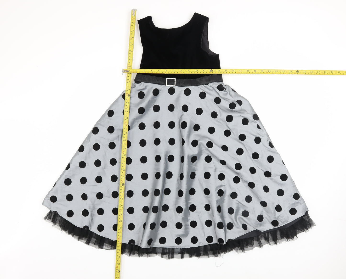 Dunnes Girls Black Polka Dot Long Ball Gown Party Dress Age 9