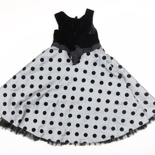 Dunnes Girls Black Polka Dot Long Ball Gown Party Dress Age 9