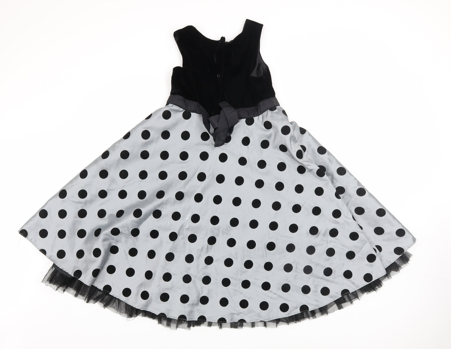 Dunnes Girls Black Polka Dot Long Ball Gown Party Dress Age 9