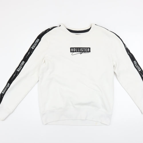Hollister Mens White Small Pullover Sweatshirt Logo Crew Neck