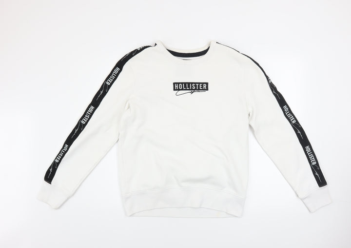 Hollister Mens White Small Pullover Sweatshirt Logo Crew Neck