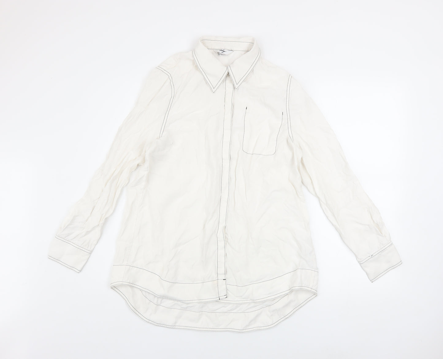 Lily Women’s White Long Sleeve Lyocell Button-Up Shirt 2XL