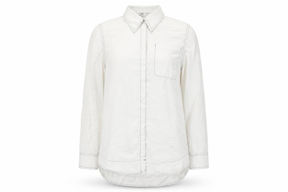Lily Women’s White Long Sleeve Lyocell Button-Up Shirt 2XL