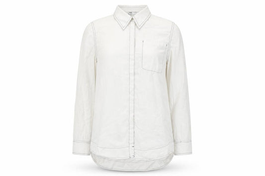 Front view of Lily Women’s White Long Sleeve Lyocell Button-Up Shirt 2XL
