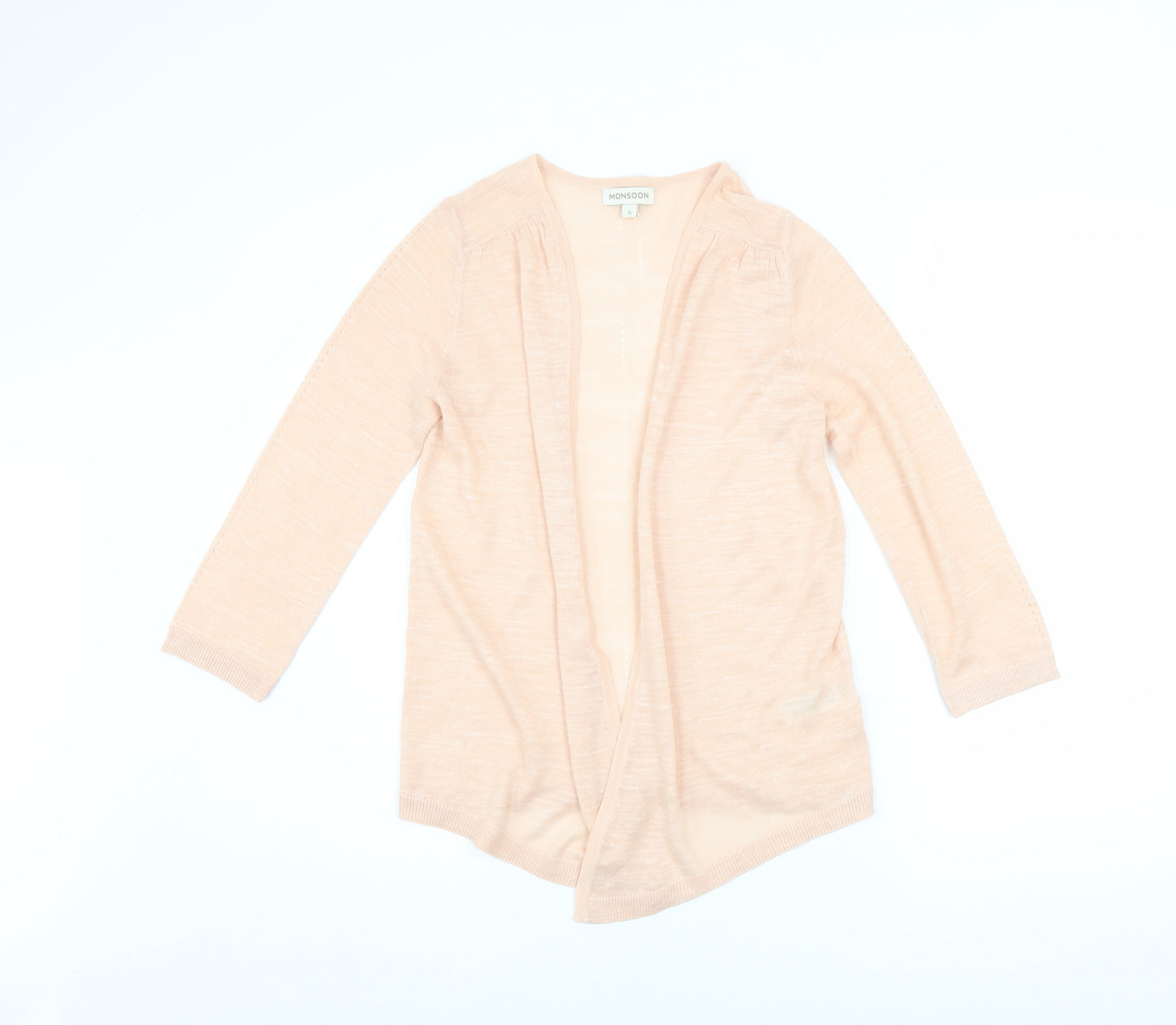 Monsoon Womens Beige Knit Open Cardigan S 3/4 Sleeve Acrylic Linen