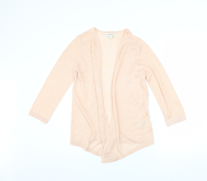 Monsoon Womens Beige Knit Open Cardigan S 3/4 Sleeve Acrylic Linen