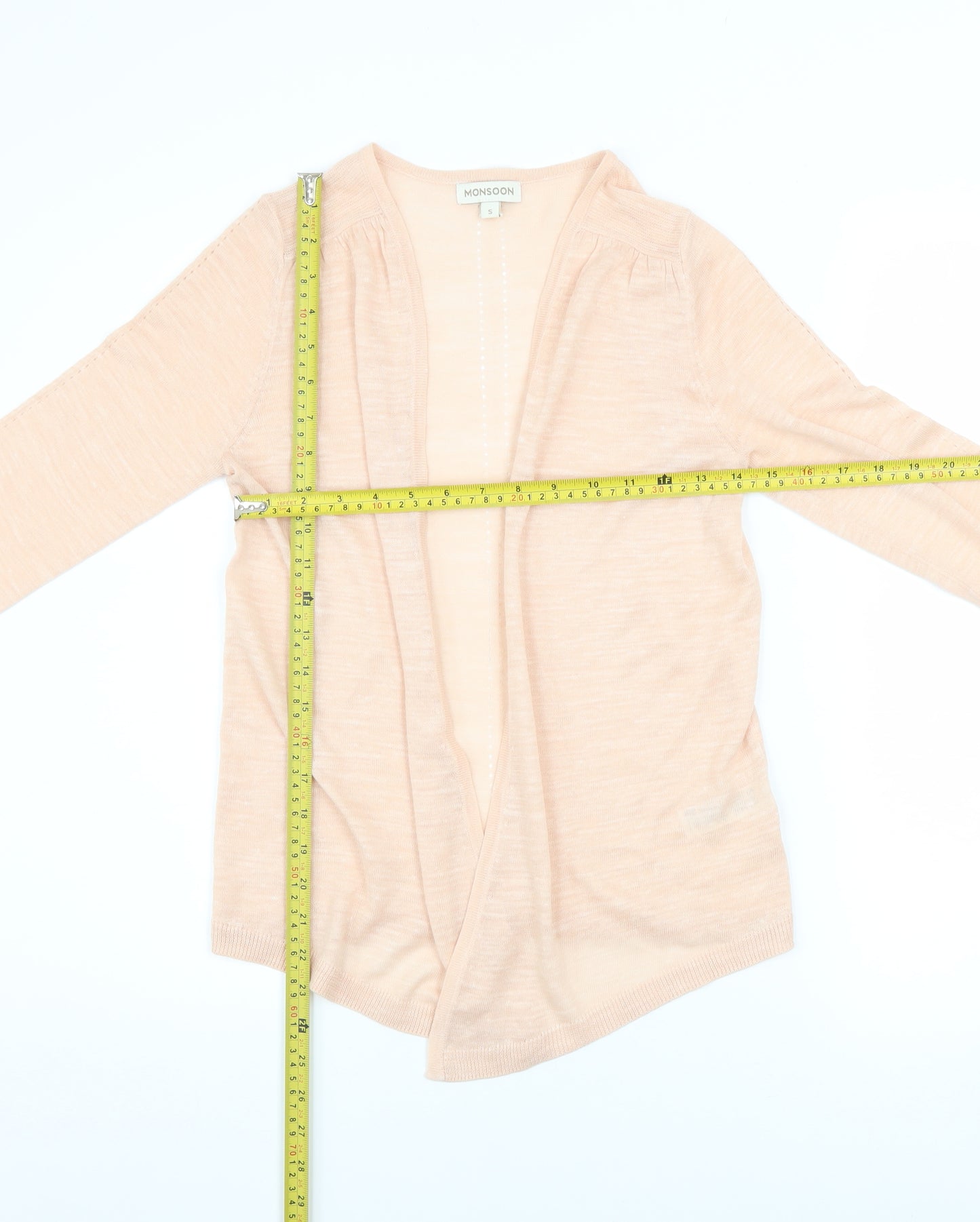 Monsoon Womens Beige Knit Open Cardigan S 3/4 Sleeve Acrylic Linen