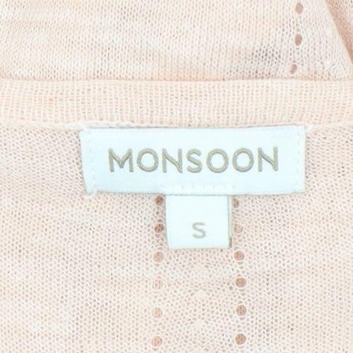Monsoon Womens Beige Knit Open Cardigan S 3/4 Sleeve Acrylic Linen