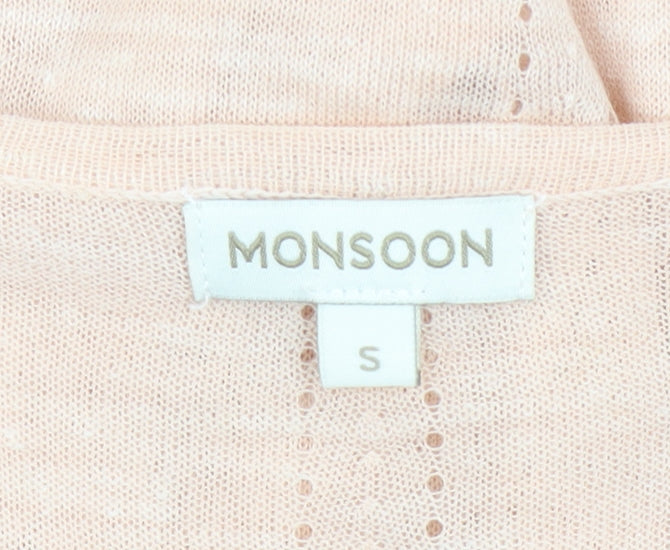 Monsoon Womens Beige Knit Open Cardigan S 3/4 Sleeve Acrylic Linen