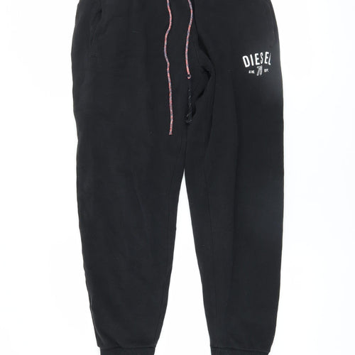 Diesel Men’s Black Fleece Jogger Trousers Size M Regular Fit