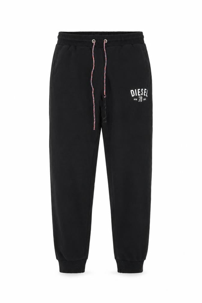 Front view of Diesel Men’s Black Fleece Jogger Trousers, size M, Regular Fit