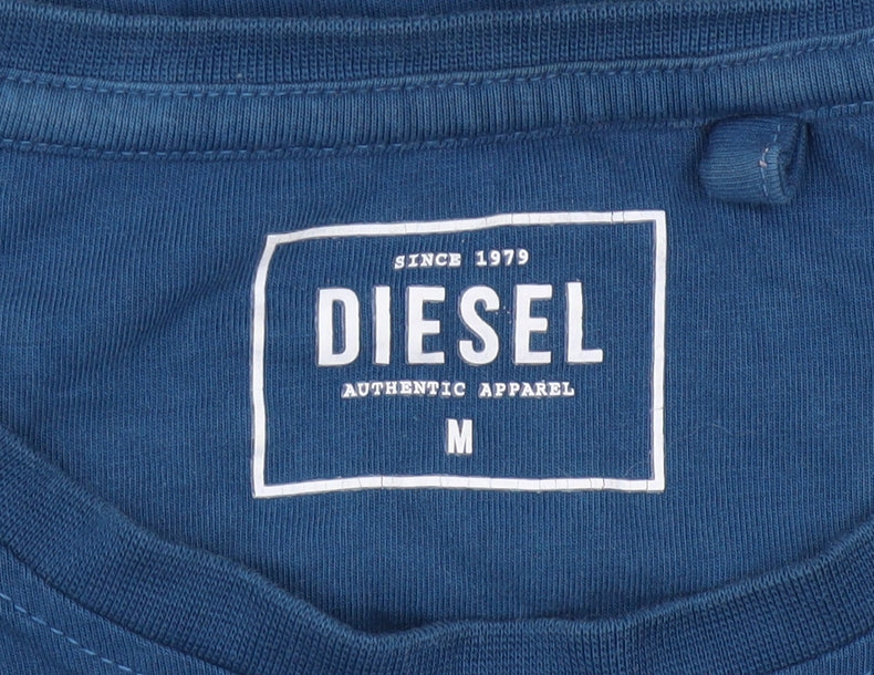 Diesel Men Blue Crew Neck Regular Fit Short Sleeve T-Shirt Size M