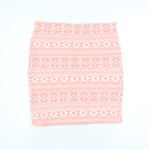 Bershka Women Pink Geometric Pencil Skirt Size L Stretch Cotton Blend
